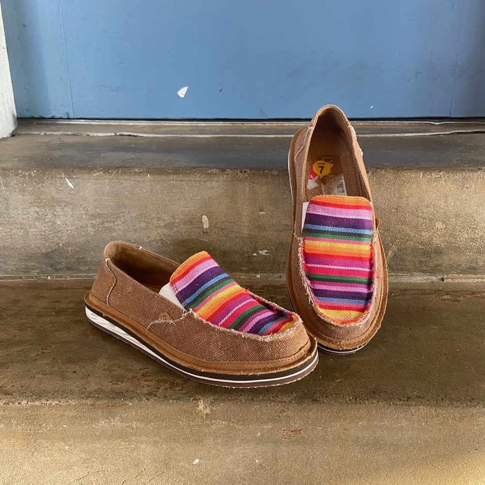 Lamo Women's Brown Slip-On Loafers with Multicolor Striped Upper